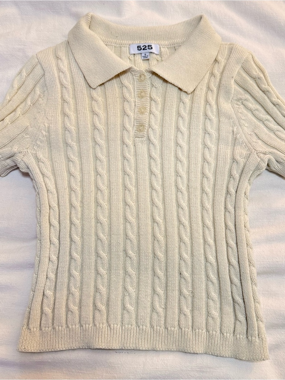 525 America Cream Cable-Knit Polo Sweater